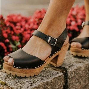 MIA Black Peep Toe Swedish Greta Clogs